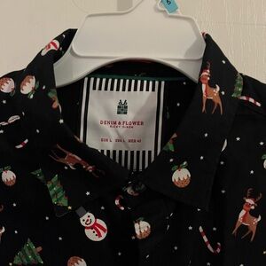 Denim & Flowers Holiday Button Up size L